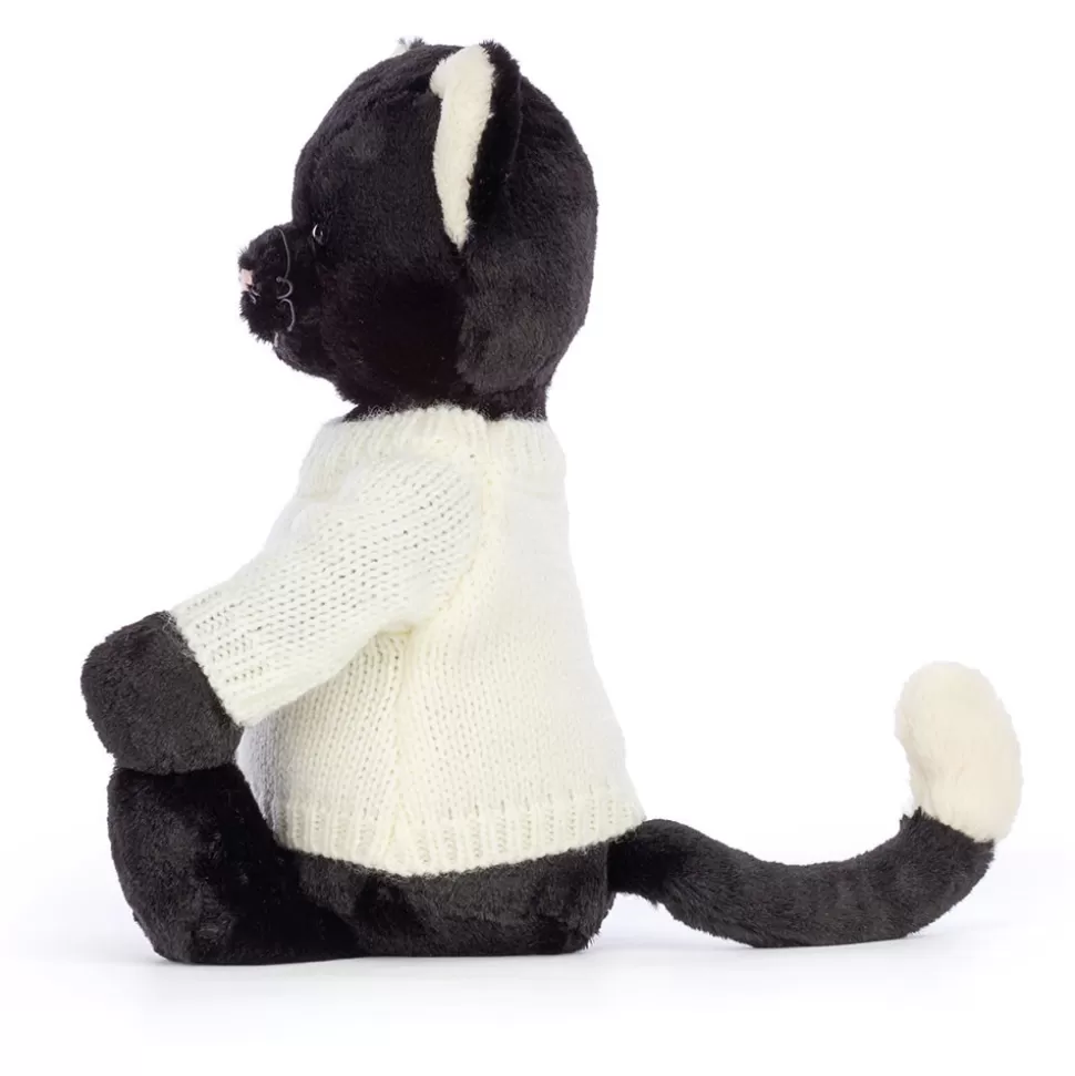 Gattino Nero Coccoloso Jellycat - Maglioncino Avorio Personalizzato a Mano