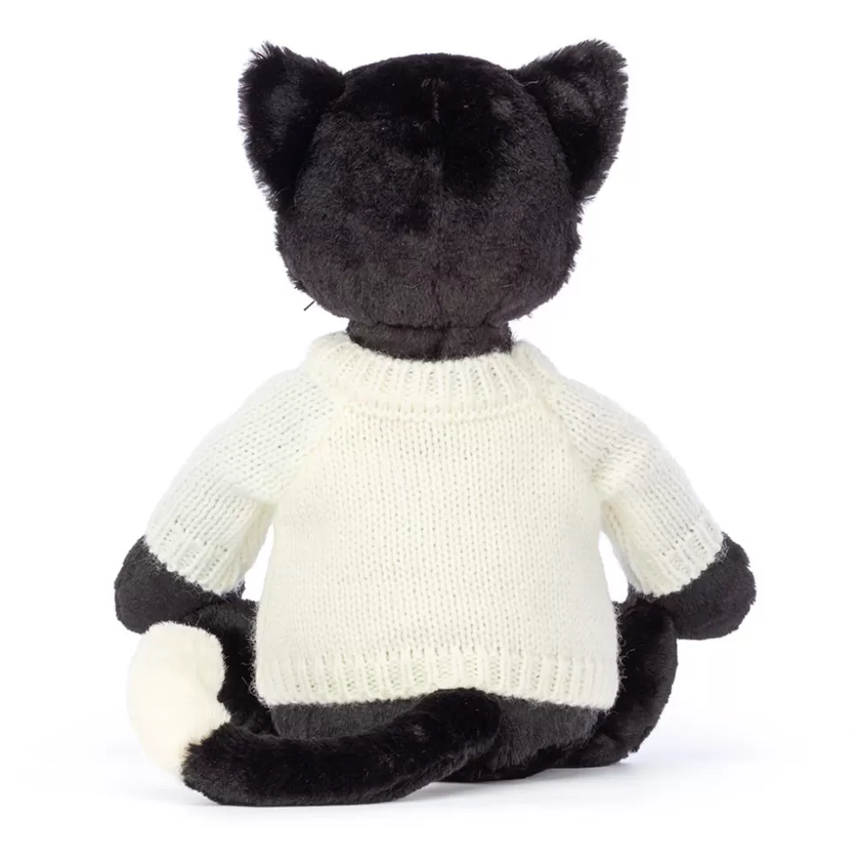 Gattino Nero Coccoloso Jellycat - Maglioncino Avorio Personalizzato a Mano