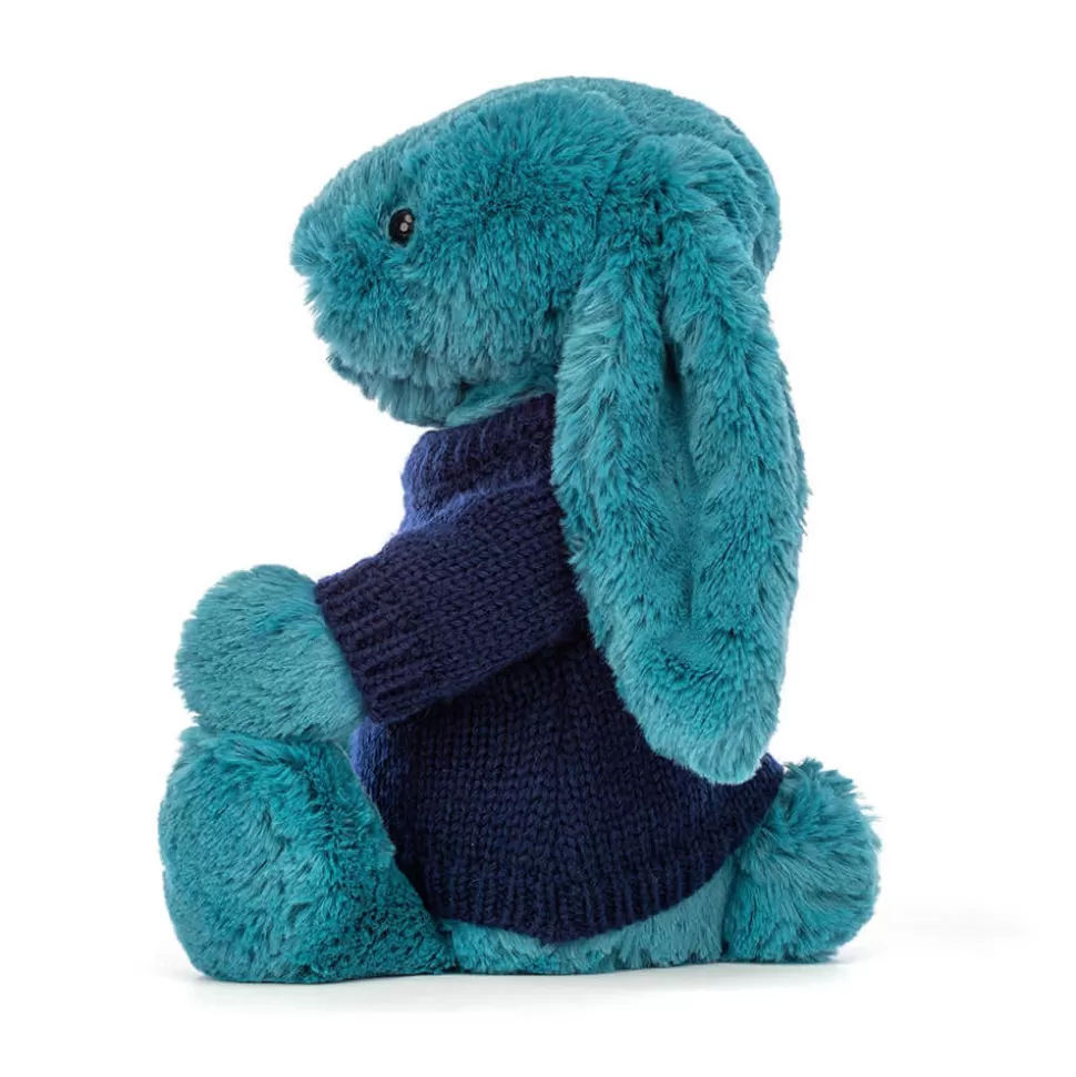 Peluche Jellycat Bashful - Coniglietto Morbido in Blu Minerale con Maglioncino Personalizzato Blu Marino