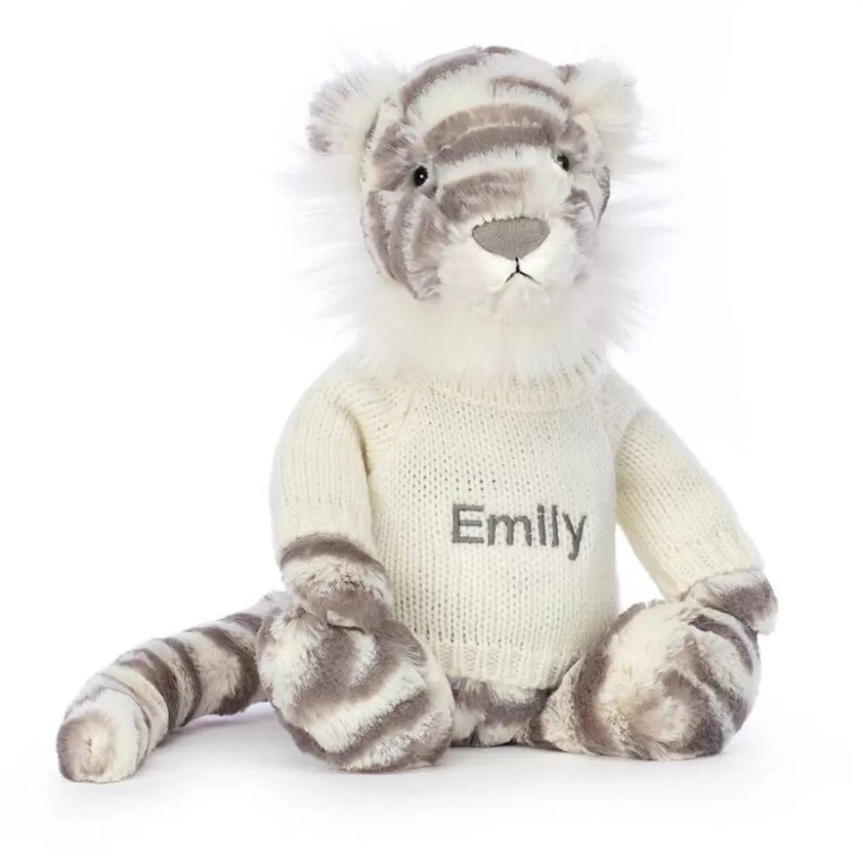 Peluche Morbido Tigre Bianca Jellycat - Maglioncino in Panna Personalizzabile con Ricamo Speciale