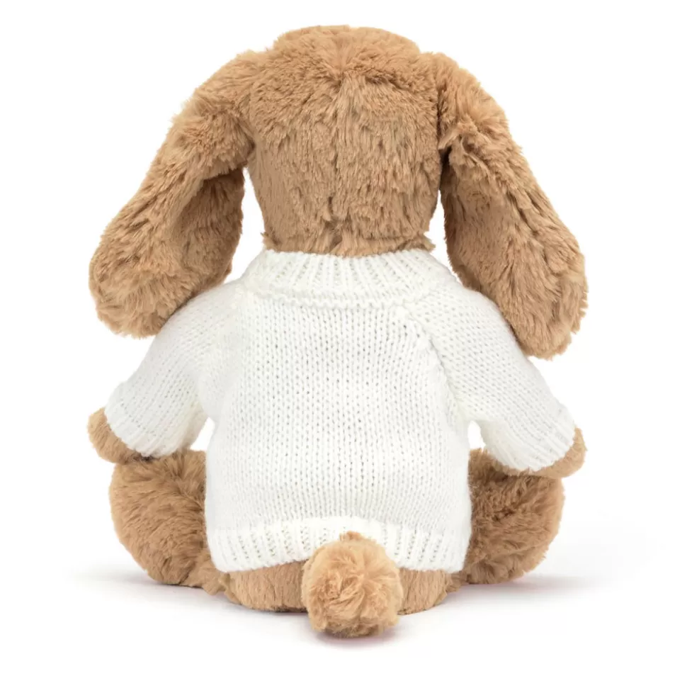 Cagnolino Jellycat in morbido peluche caramello con maglia personalizzata in crema avvolgente