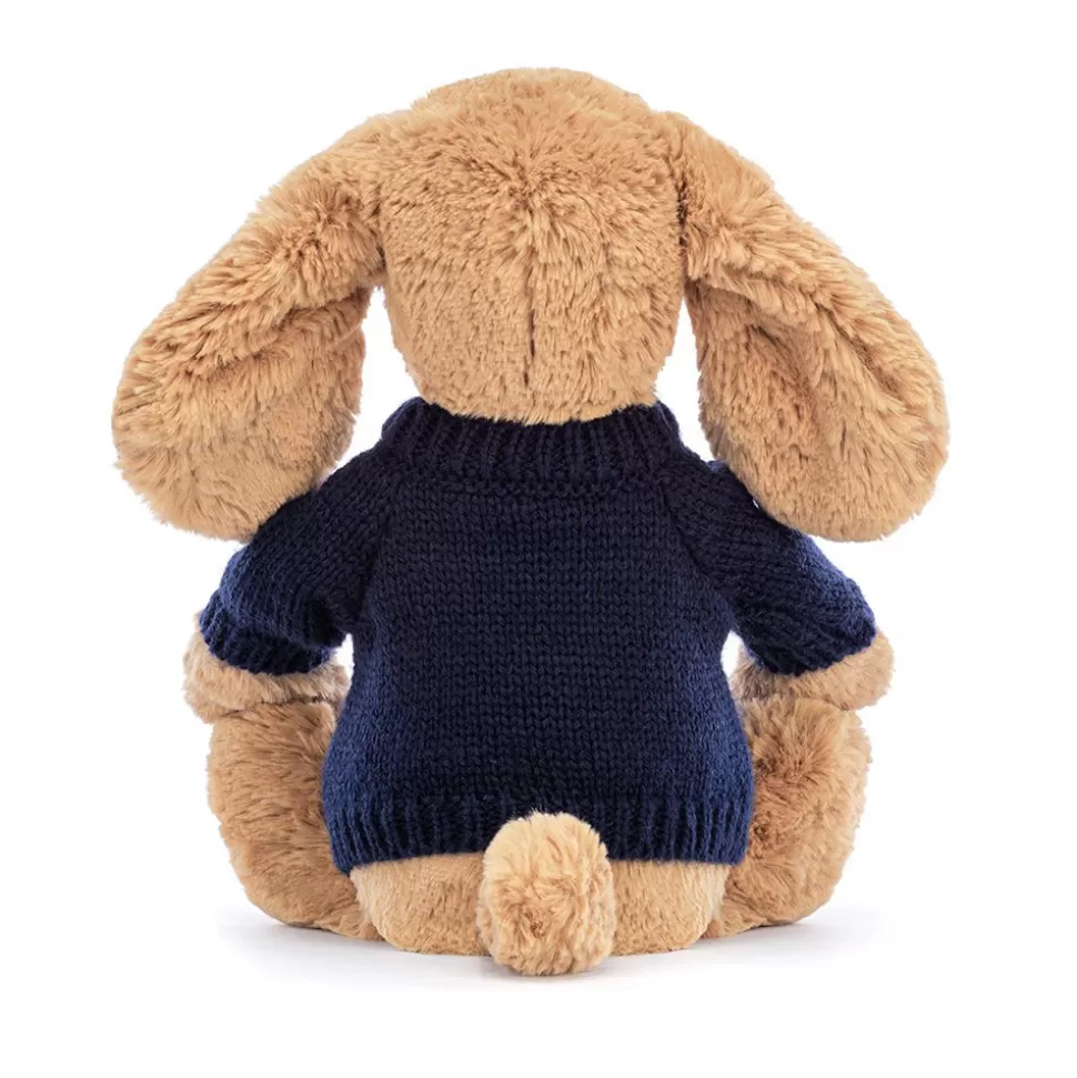 Cucciolo Jellycat Caramello con Maglioncino Personalizzato Blu Marino - Edizione Timido

（：，，，