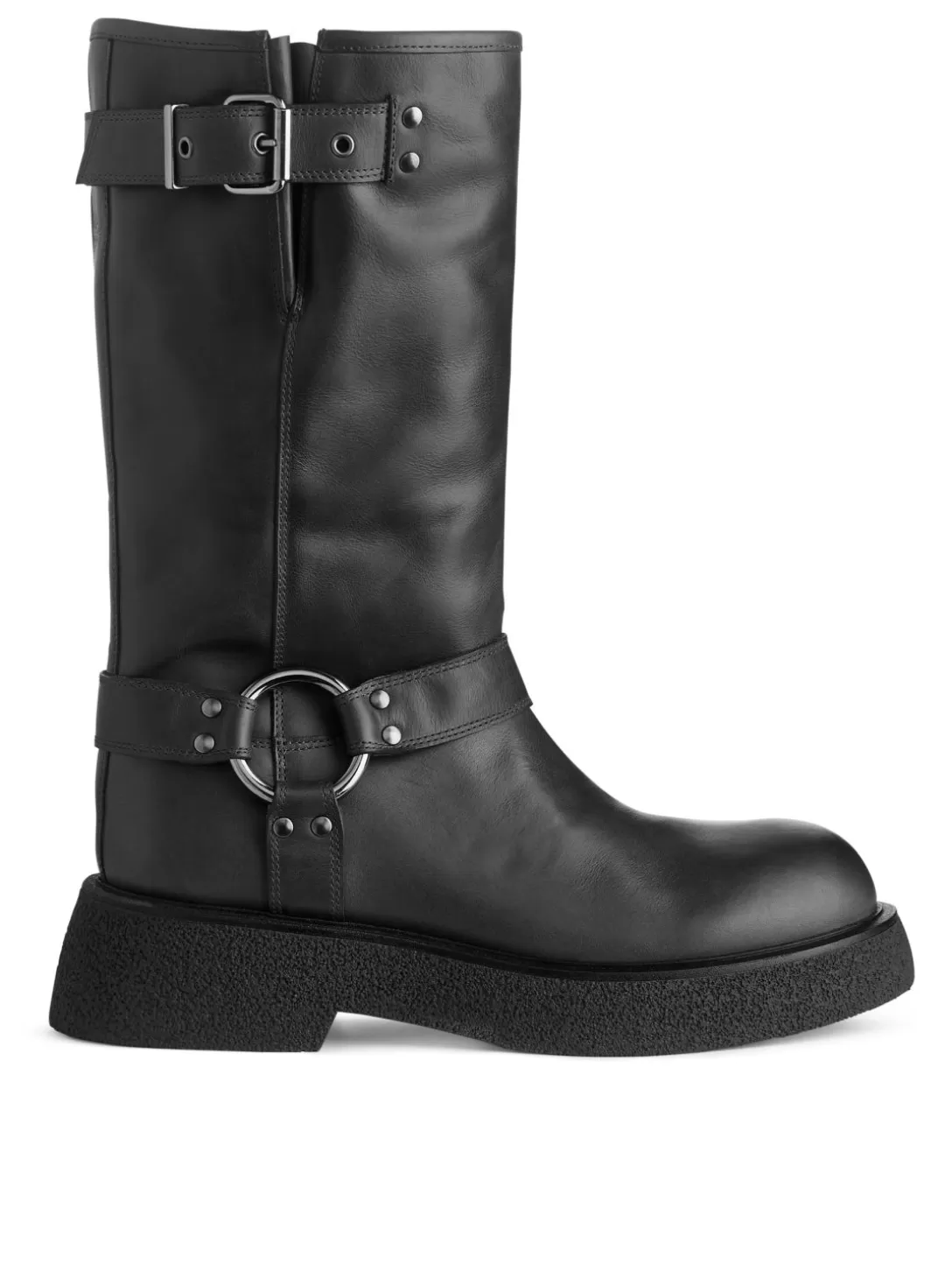 ARKET Stivali Moto in Pelle Lavorata - Calzature Robusti con Rinforzi Laterali e Suola Antiscivolo