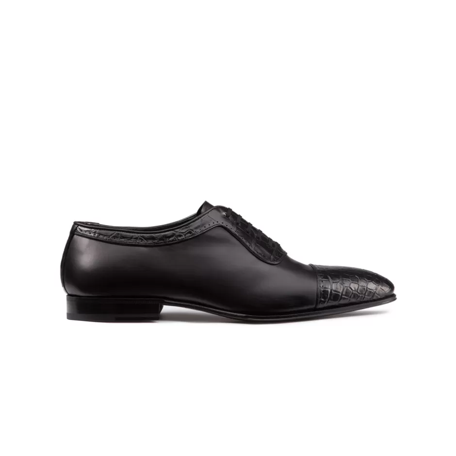 Stefano Ricci - Scarpe Oxford di Lusso in Pelle Vitello con Dettagli in Coccodrillo Opaco

（：，