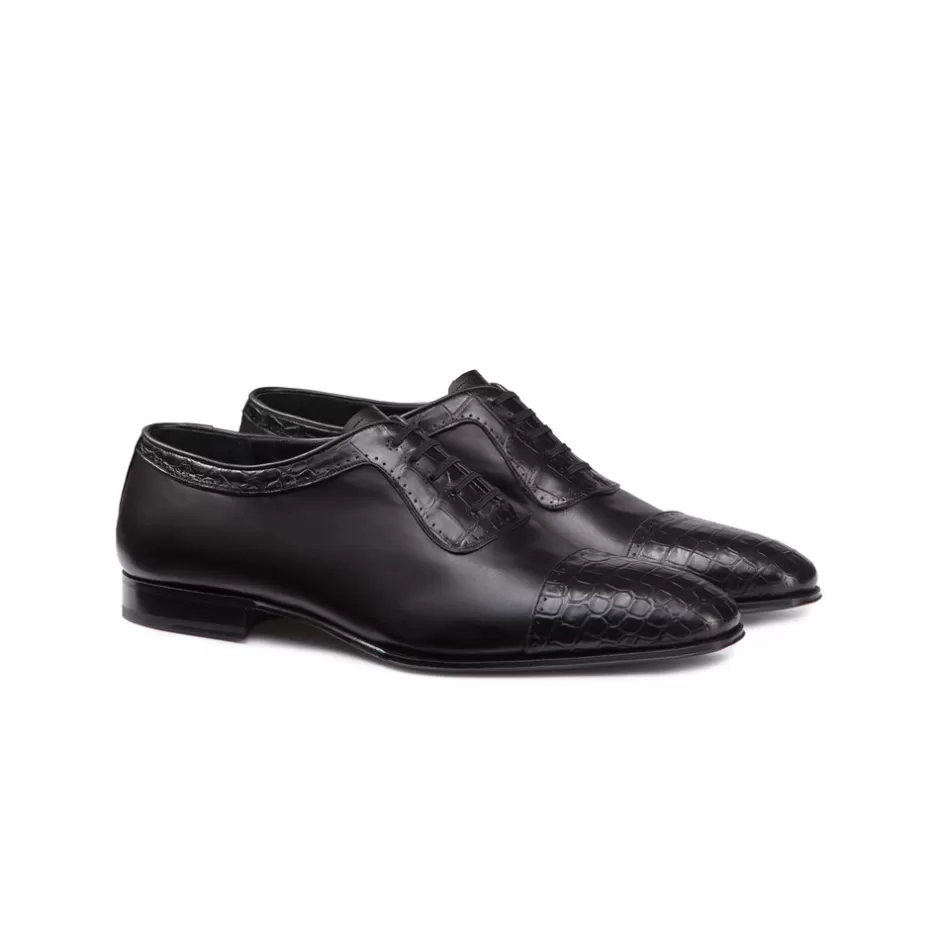 Stefano Ricci - Scarpe Oxford di Lusso in Pelle Vitello con Dettagli in Coccodrillo Opaco

（：，