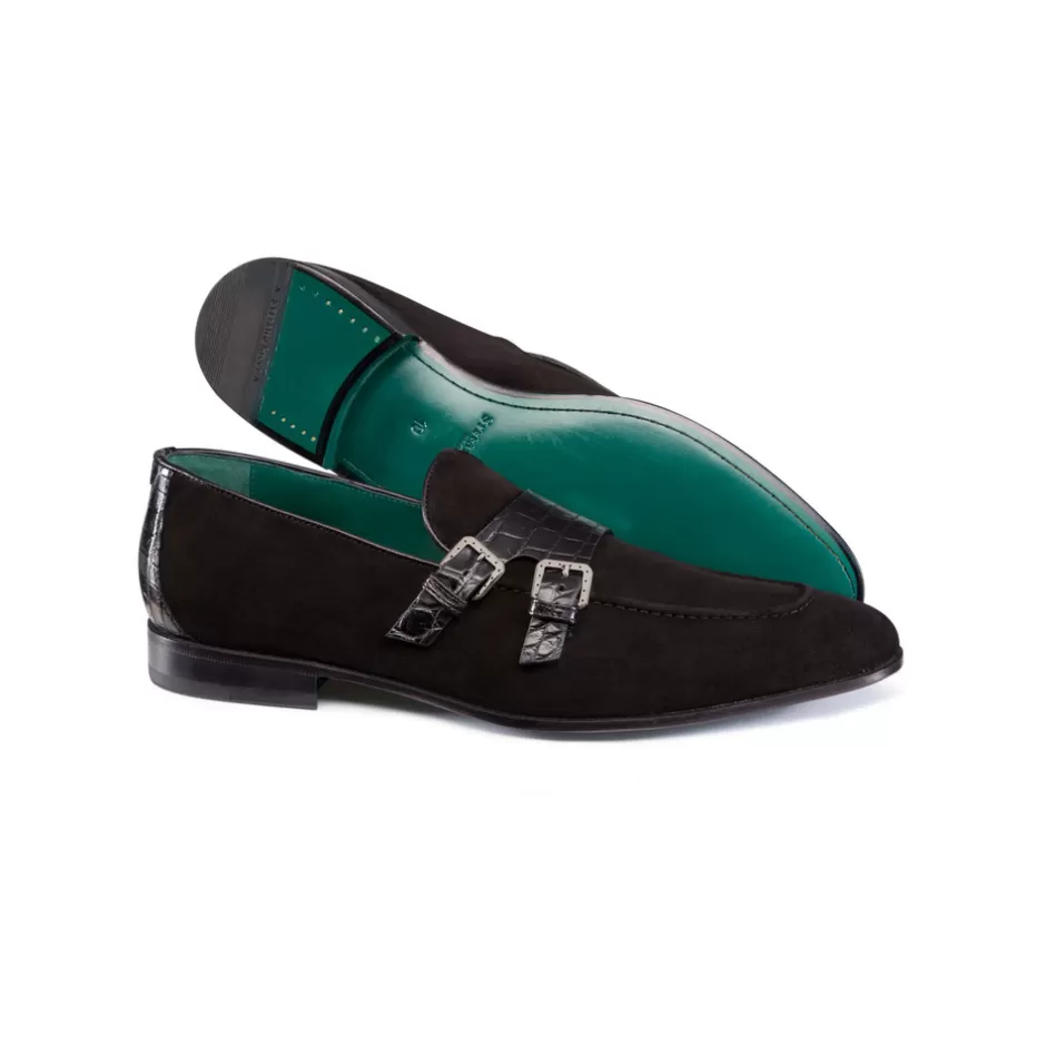 Mocassini con Fibbia Monaco in Pelle di Coccodrillo e Dermasuede - Collezione Stefano Ricci in Offerta Esclusiva