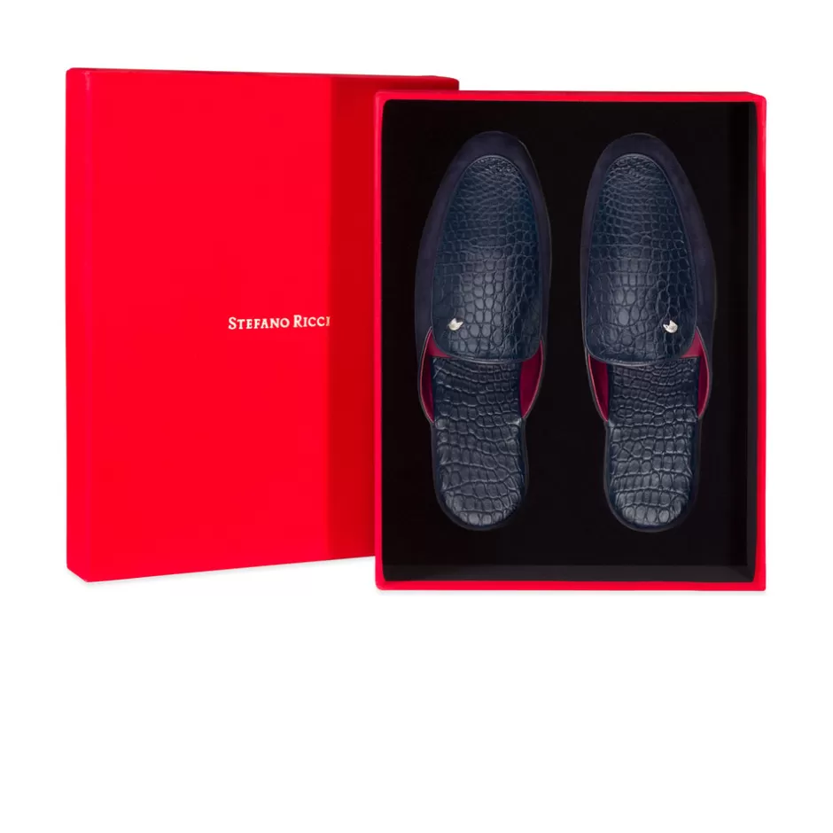 Pantofole Uomo in Pregiato Coccodrillo con Dettagli in Morbida Scamosciata - Calzatura Elegante Stefano Ricci Collezione Esclusiva