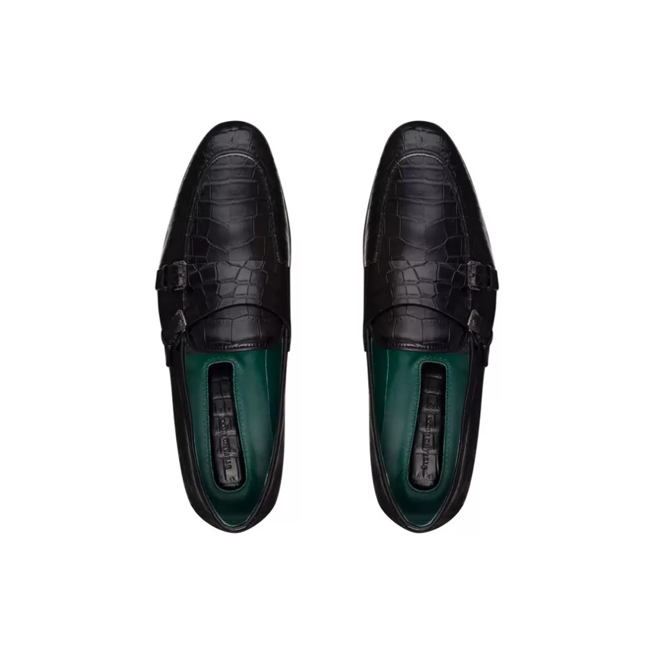 Loafer Eleganti con Fibbia Monaco in Pelle di Coccodrillo Opaco - Design Italiano Stefano Ricci Collezione Lusso 

（：，，，，