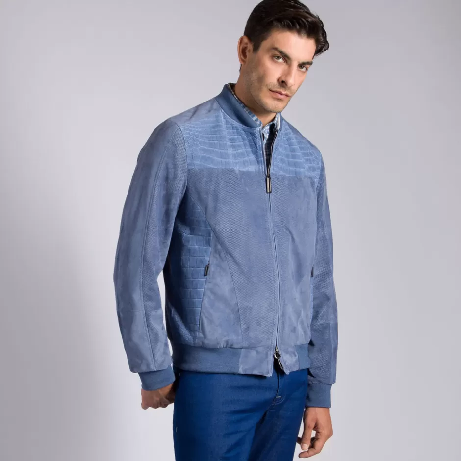 Lussuosa Giacca in Pelle di Coccodrillo Nubuck con Inserti in Suede Morbido | Collezione Uomo Stefano Ricci