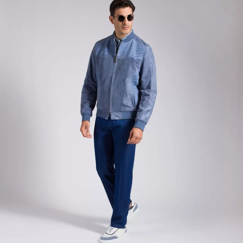 Lussuosa Giacca in Pelle di Coccodrillo Nubuck con Inserti in Suede Morbido | Collezione Uomo Stefano Ricci