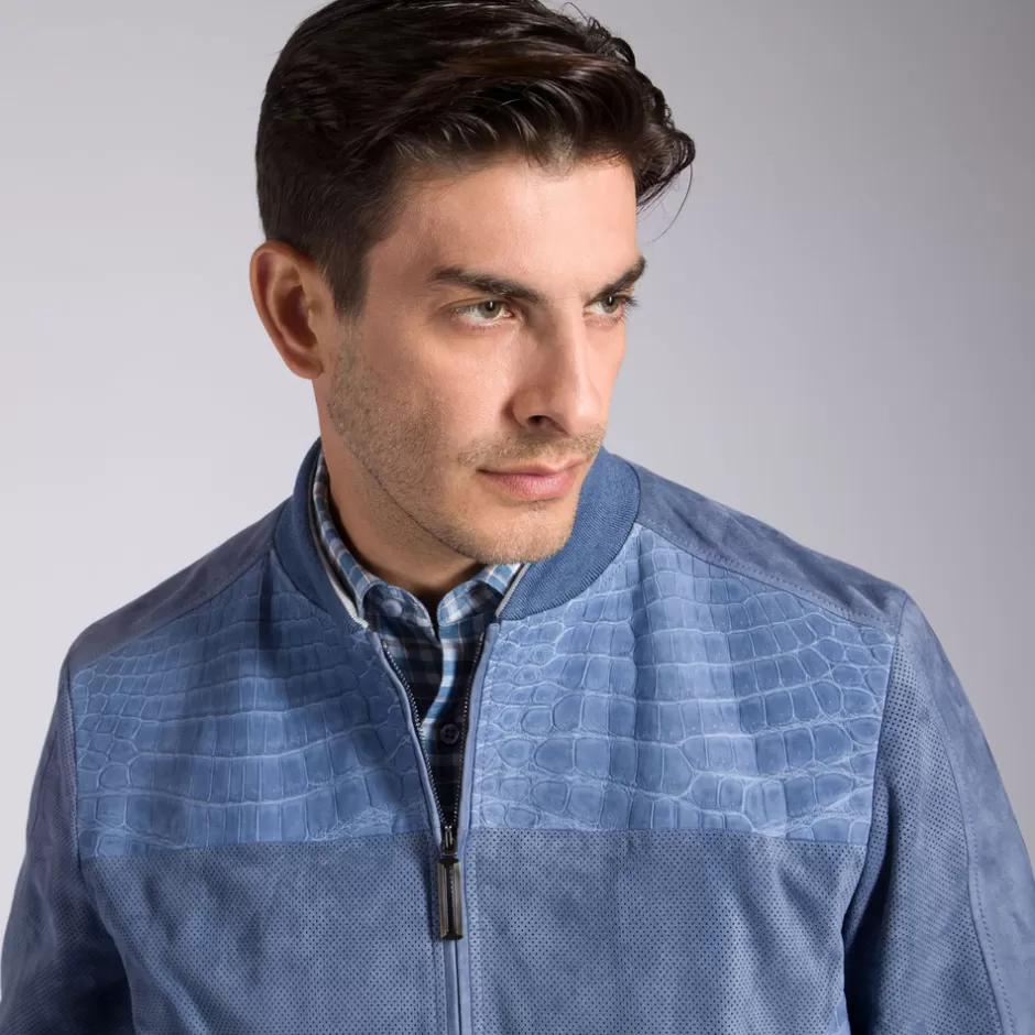Lussuosa Giacca in Pelle di Coccodrillo Nubuck con Inserti in Suede Morbido | Collezione Uomo Stefano Ricci