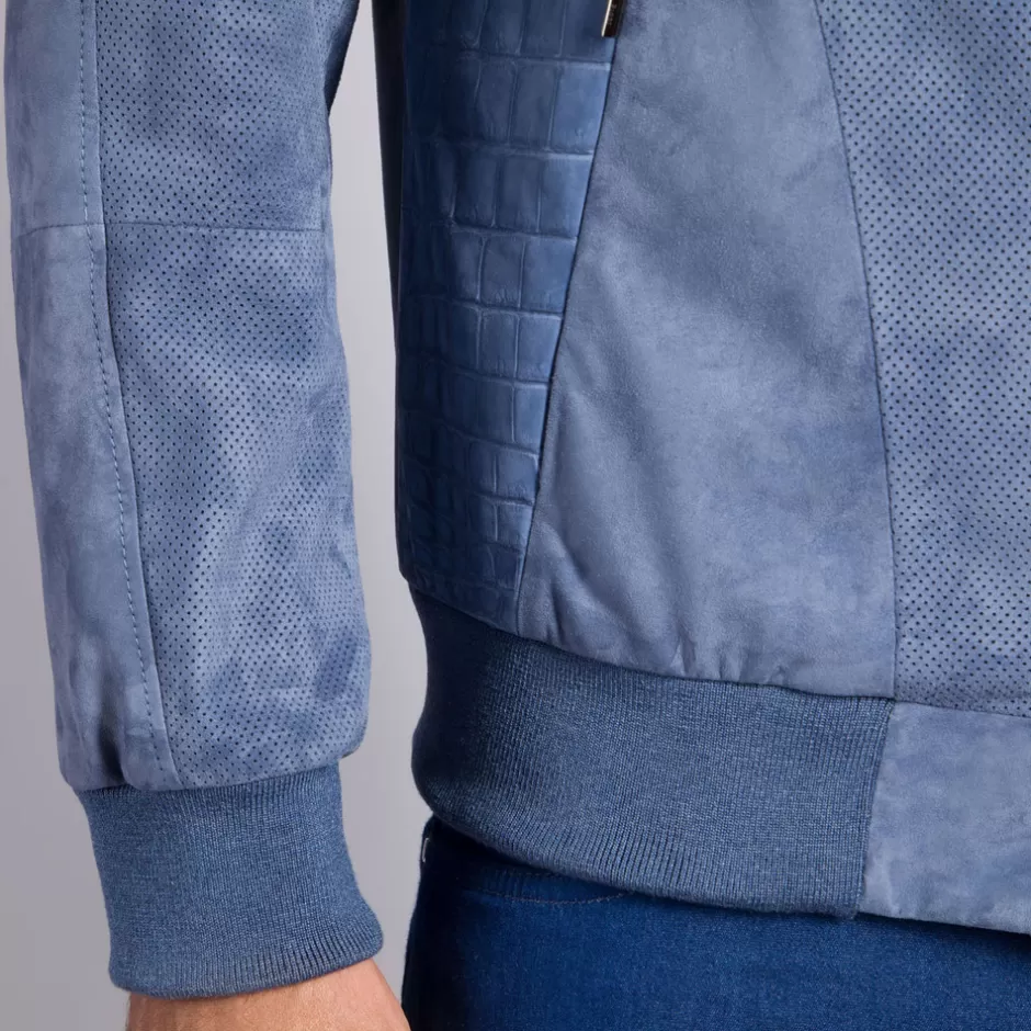 Lussuosa Giacca in Pelle di Coccodrillo Nubuck con Inserti in Suede Morbido | Collezione Uomo Stefano Ricci