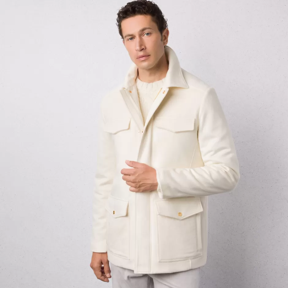 Raffinata Giacca Campagna in Puro Cashmere con Inserti di Pelle Scamosciata - Linea Autunno di Stefano Ricci, Conforto e Stile Senza Tempo con un'offerta speciale