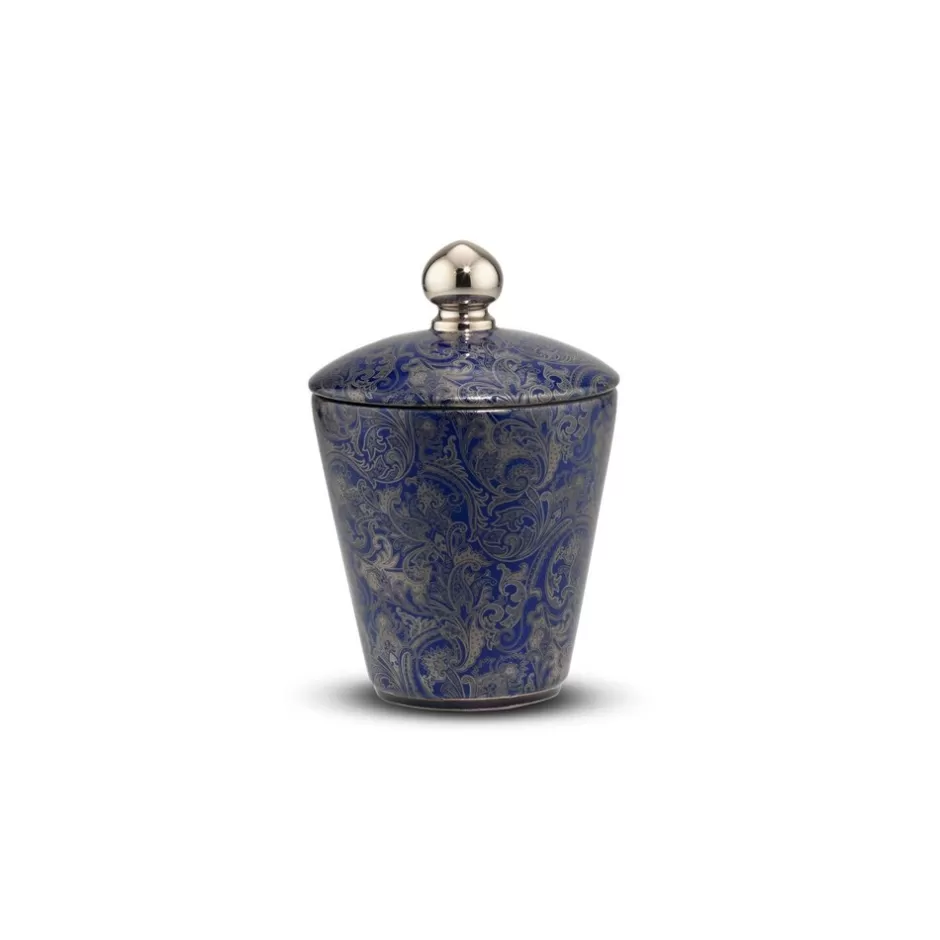 Candela Artigianale Azzurra con Motivo Paisley - Essenza Elegante by Stefano Ricci