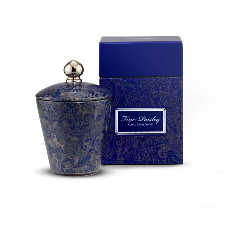Candela Artigianale Azzurra con Motivo Paisley - Essenza Elegante by Stefano Ricci