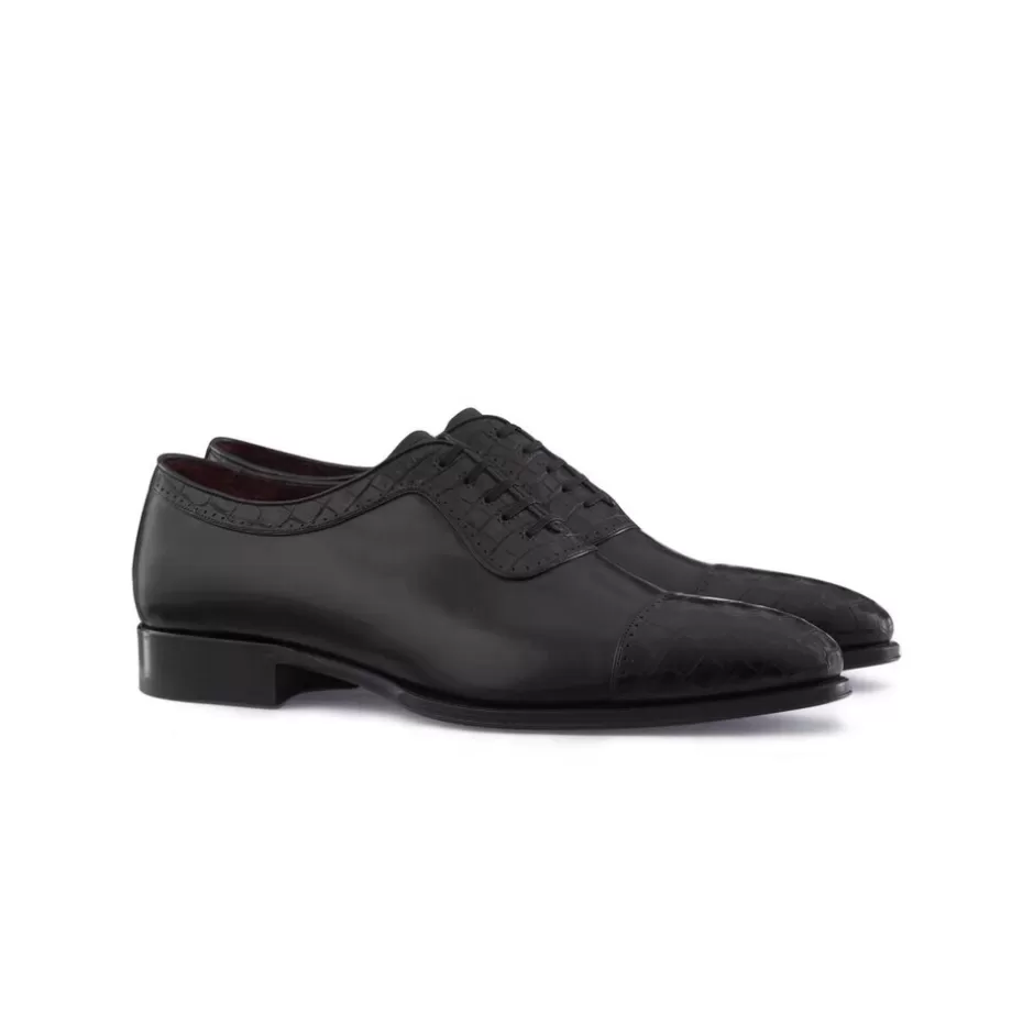 Stefano Ricci: Scarpe Oxford in Pregiata Pelle Lucida di Vitello con Inserti di Coccodrillo - Eleganza Artigianale nel Lusso Italiano
