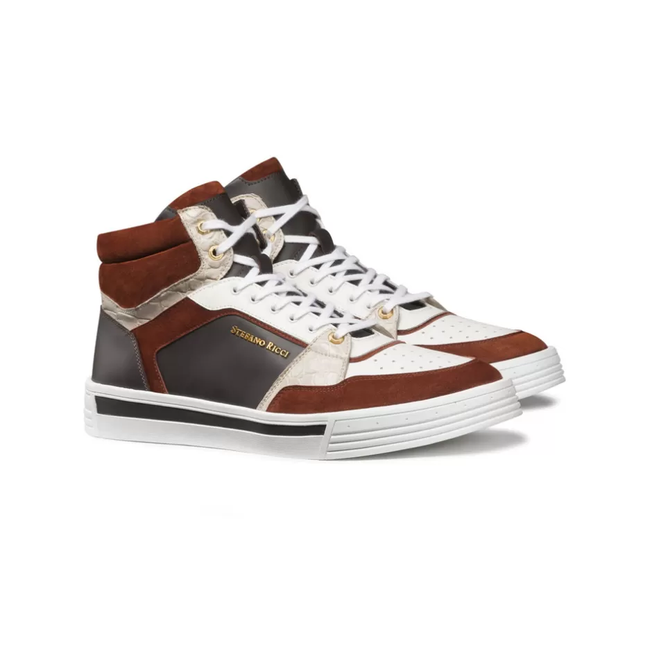 Scarpe Sportive Alte in Pelle Pregiata · Design Esclusivo Stefano Ricci  
Combinazione di Alcantara, Vitello e Coccodrillo · Lusso Senza Tempo  
Edizione Limitata per Stile Audace e Raffinatezza