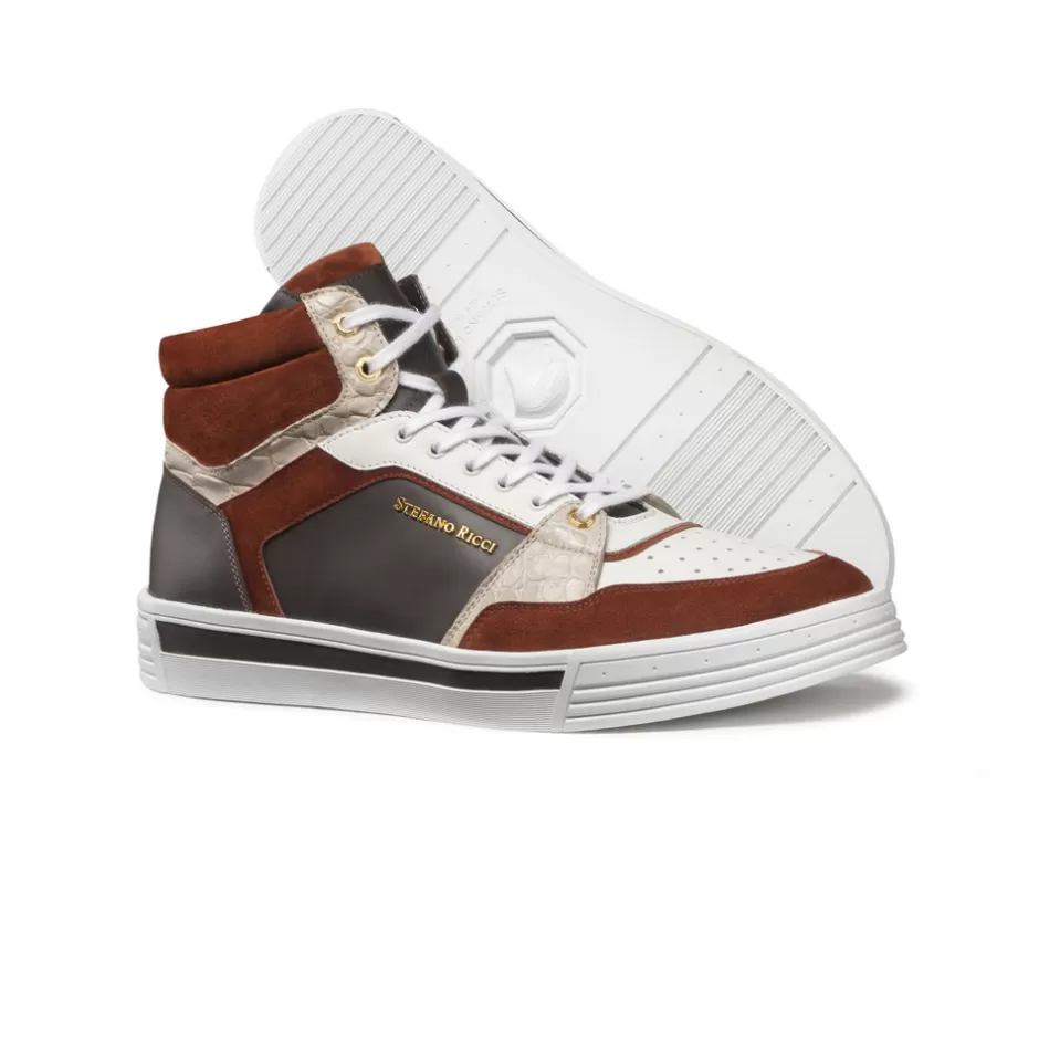 Scarpe Sportive Alte in Pelle Pregiata · Design Esclusivo Stefano Ricci  
Combinazione di Alcantara, Vitello e Coccodrillo · Lusso Senza Tempo  
Edizione Limitata per Stile Audace e Raffinatezza