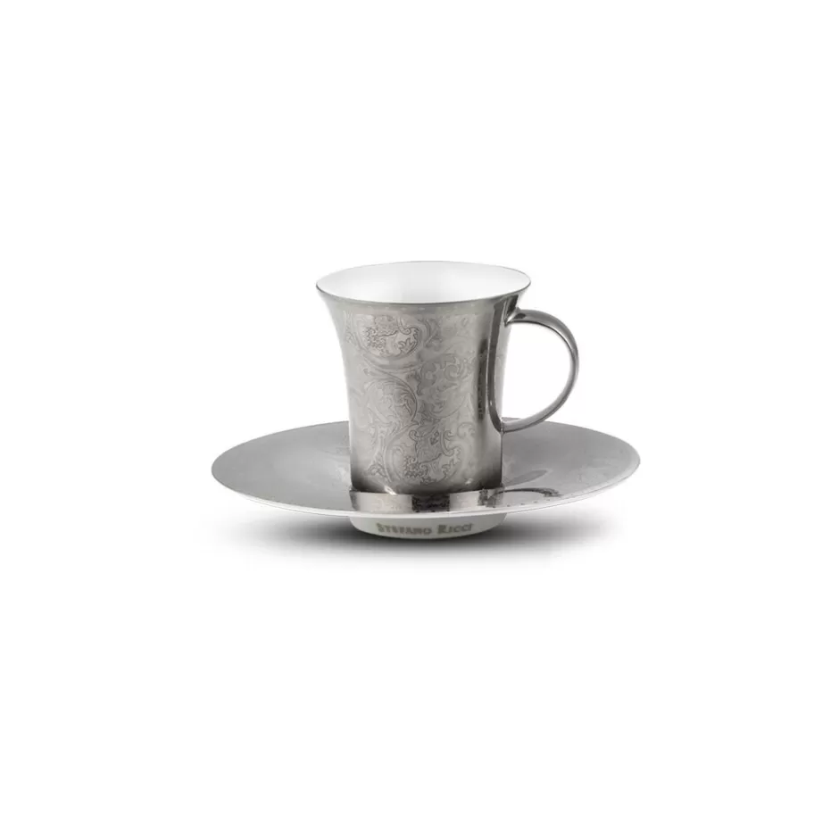 Elegante Cofanetto Regalo in Platino con Tazze da Tè e Motivo Paisley Raffinato - Collezione Esclusiva Stefano Ricci